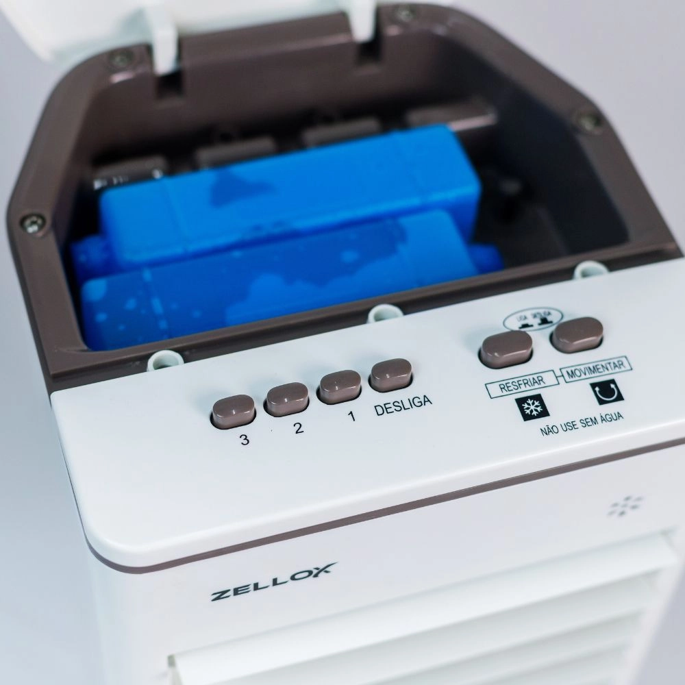 CLIMATIZADOR E UMIDIFICADOR DE AR PORTÁTIL 4 FUNÇÕES ZELLOX 8 LITROS BRANCO 220V