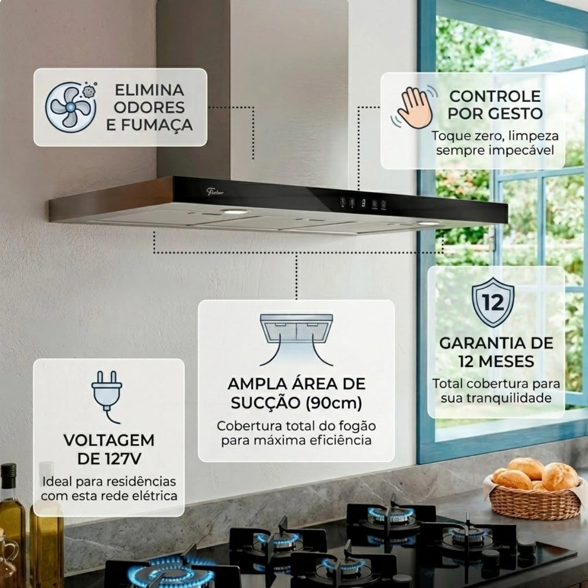 COIFA DE PAREDE FISCHER INFINITY 90CM CONTROLE POR GESTO 127V COIFA DE PAREDE FISCHER INFINITY 90CM CONTROLE POR GESTO 127V