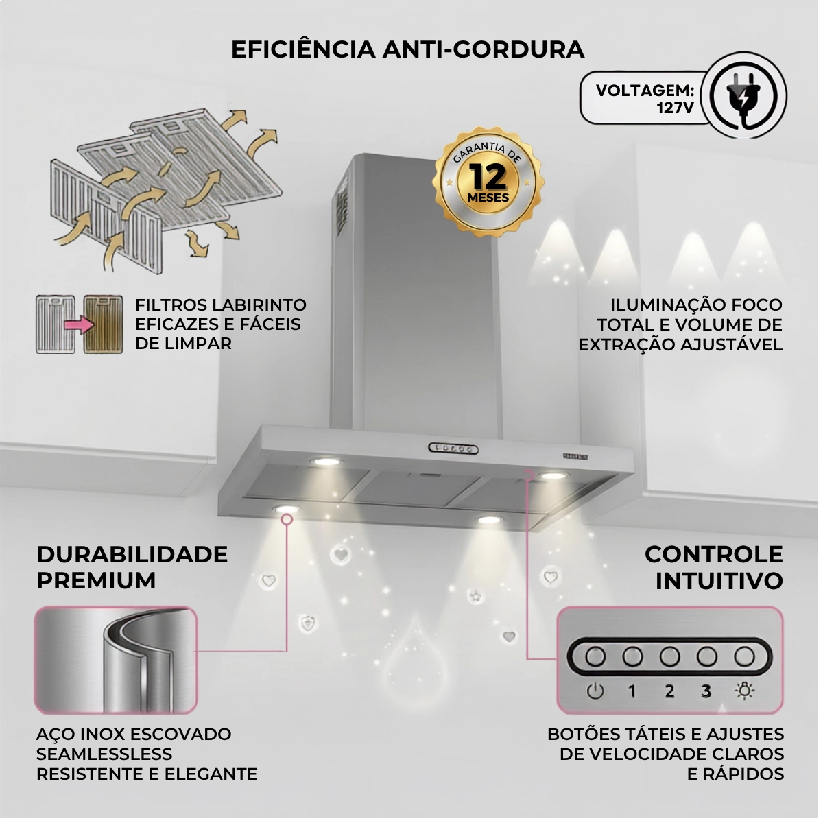 COIFA ILHA RETANGULAR INOX FOGATTI 75CM 127V COIFA ILHA RETANGULAR INOX FOGATTI 75CM 127V