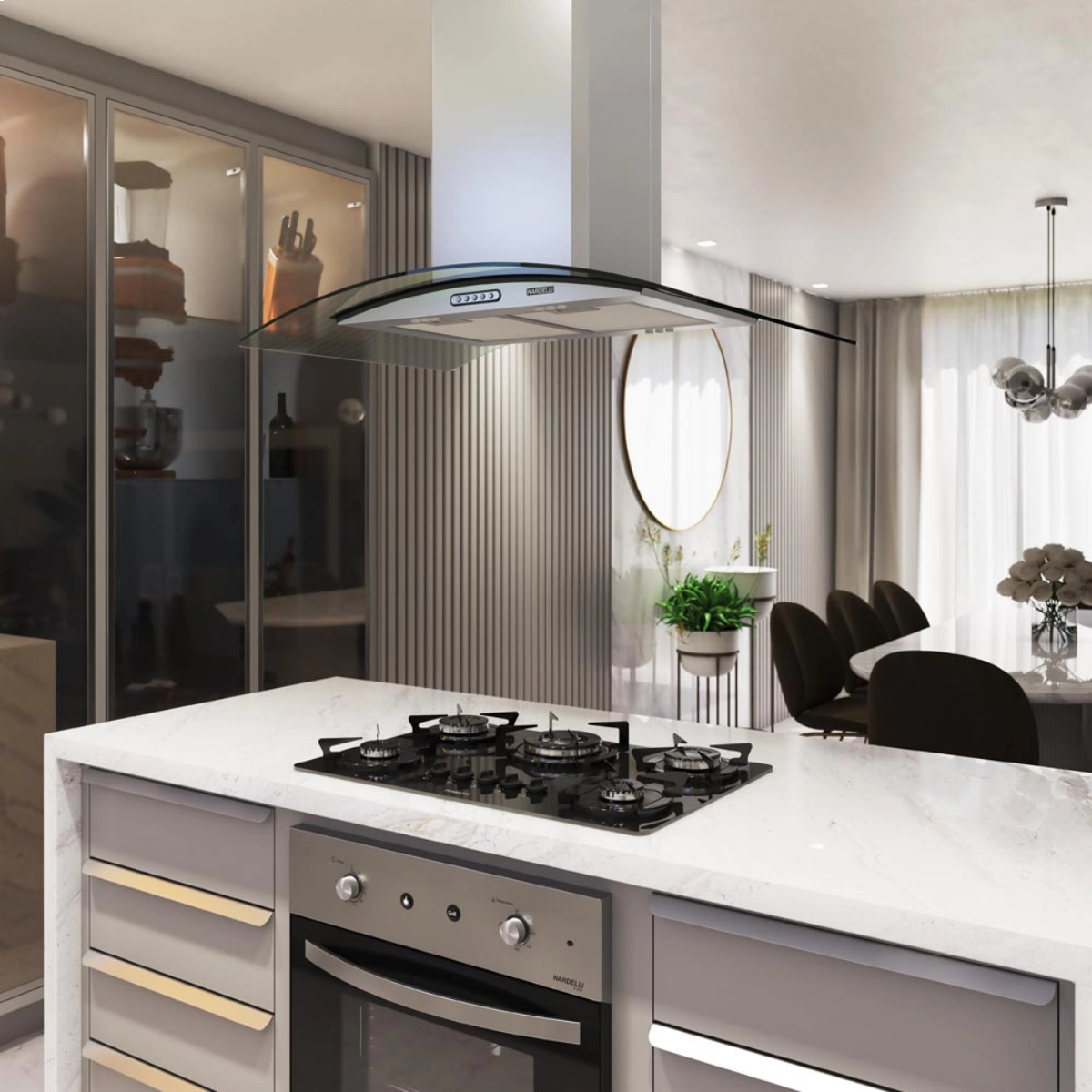 COIFA NARDELLI ILHA VIDRO CURVO INOX 90CM