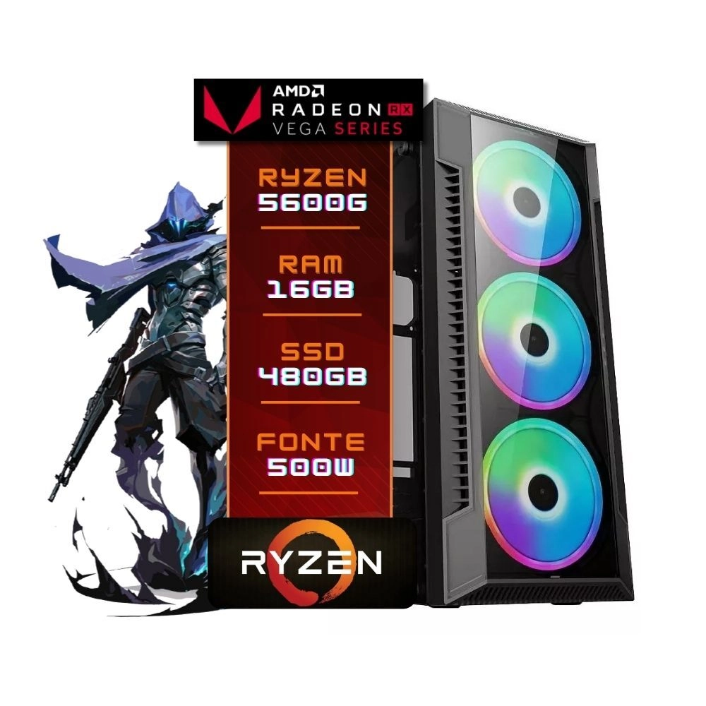Computador Amd Ryzen 5 5600g Radeon Vega 7 Graphics 16gb Ssd 480gb Windows 10 Gabinete 3147
