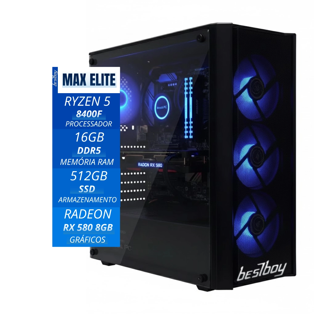 COMPUTADOR GAMER MAX ELITE BESTBOY RYZEN 5 8400F B650M 16GB SSD 512GB FONTE 500W RX580 8GB