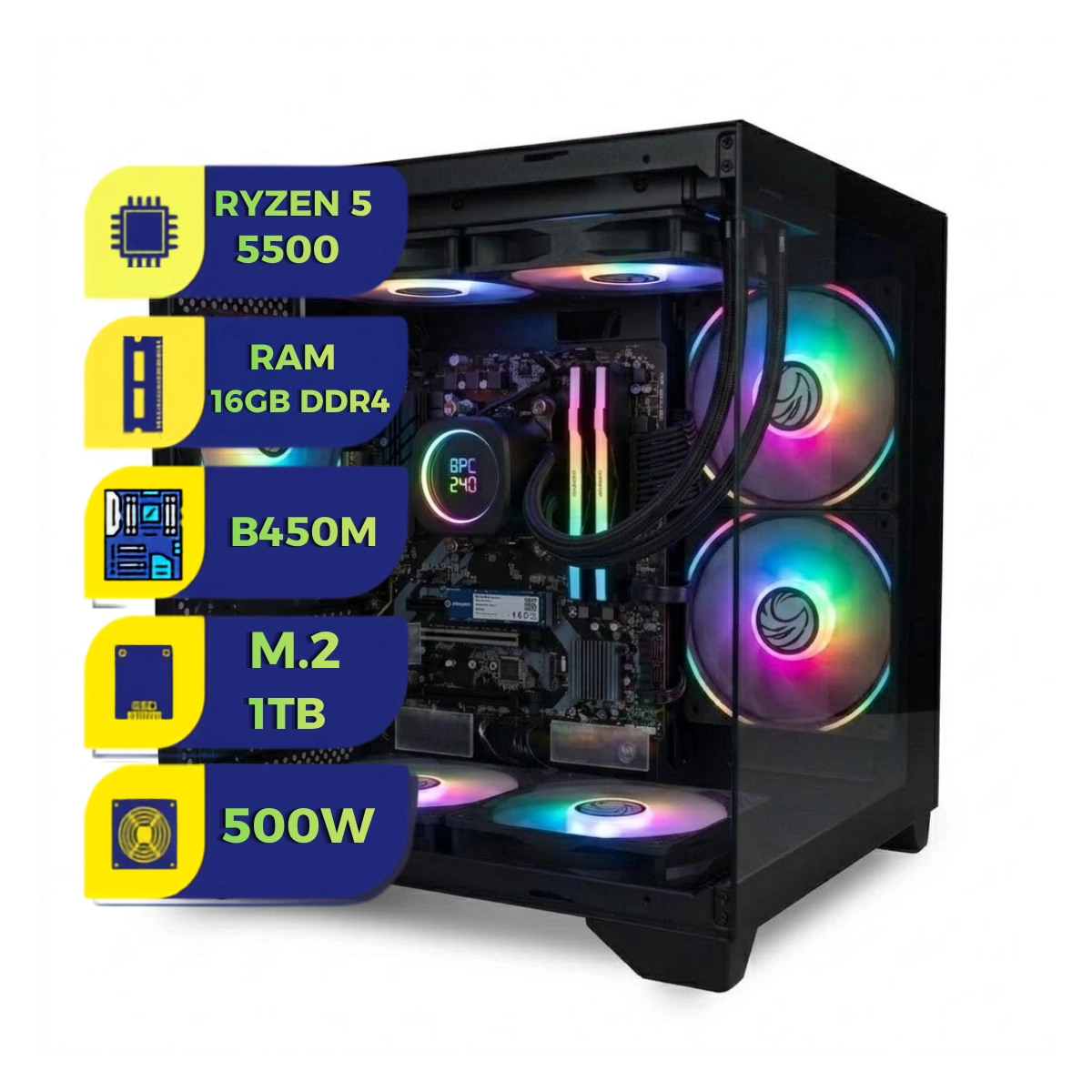 COMPUTADOR GAMER PREMIUM BESTBOY RYZEN 5 5500 16GB RAM SSD 1TB 500W RX 580 8GB