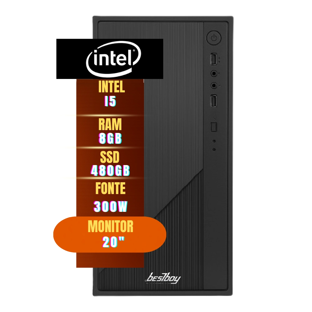 Computador Pc Office Completo Bestboy Intel Core I5 3º 8GB RAM SSD 480GB Kit Teclado Mouse Monitor 20