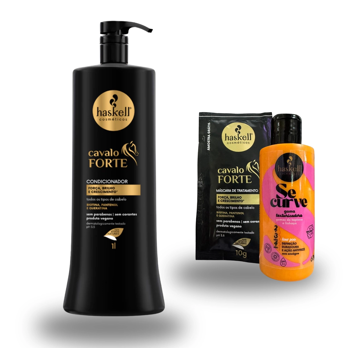 CONDICIONADOR CAVALO FORTE 1L HASKELL E KIT NUTRIÇÃO TOTAL 10GR