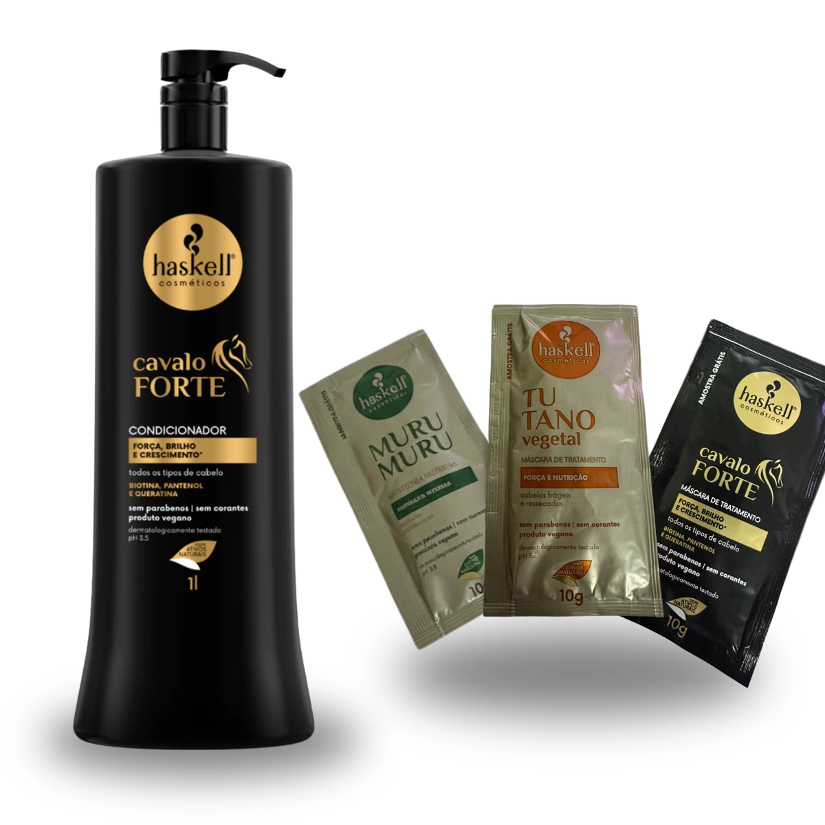 CONDICIONADOR CAVALO FORTE 1L HASKELL PLUS KIT FORÇA TOTAL E NUTRIÇÃO 10GR