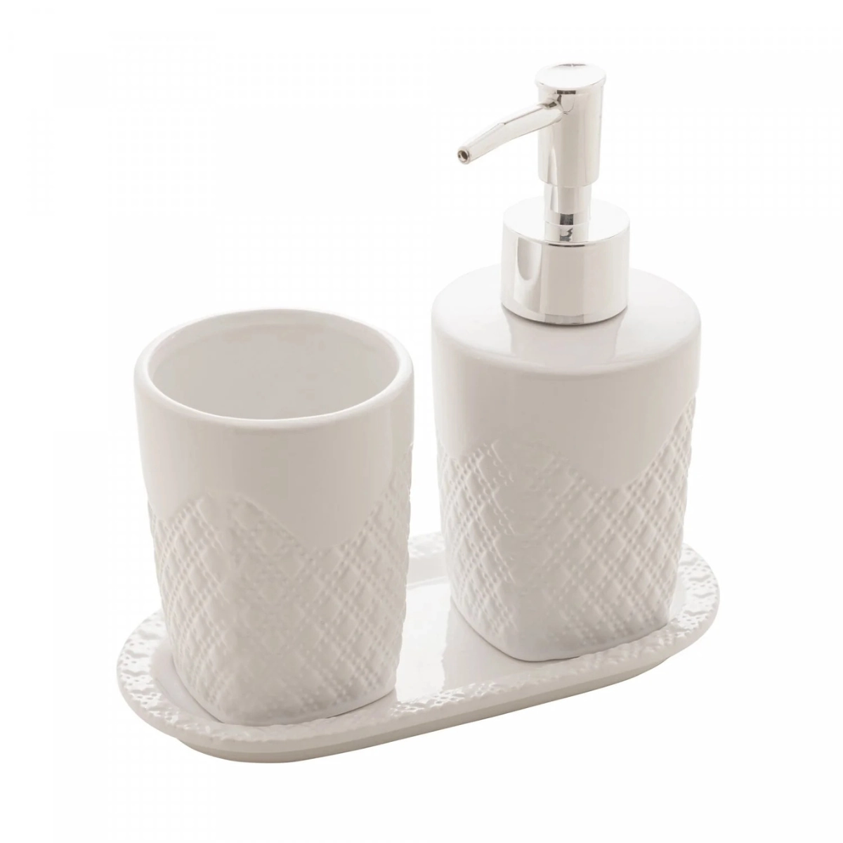 CONJUNTO 3 PEÇAS PARA BANHEIRO DE CERÂMICA SUMMIT BRANCO E PRATEADO