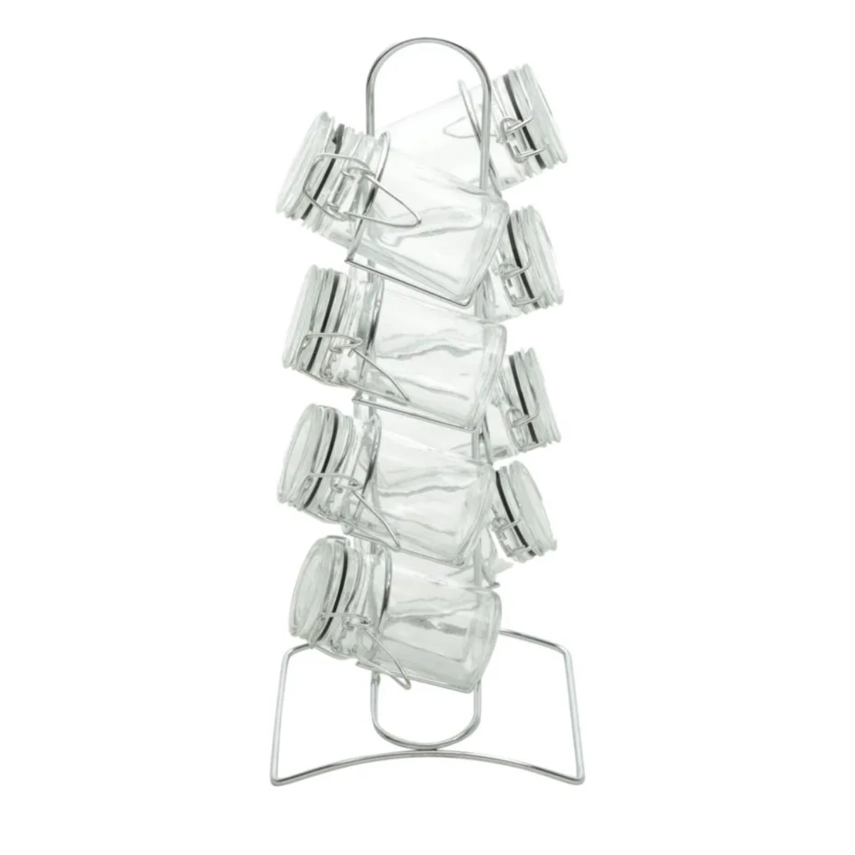 CONJUNTO 8 PORTA TEMPEROS DE VIDRO COM TAMPA HERMÉTICA E SUPORTE DE METAL CROMADO CONJUNTO 8 PORTA TEMPEROS DE VIDRO COM TAMPA HERMÉTICA E SUPORTE DE METAL CROMADO