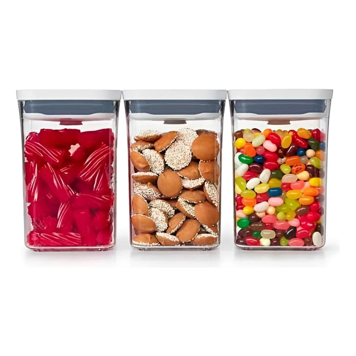 CONJUNTO DE 3 RECIPIENTES DE PLÁSTICO COM TAMPA POP2 WHITE 1,1 L OXO TRANSPARENTE