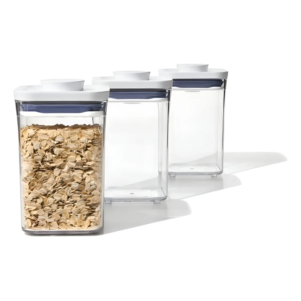 CONJUNTO DE 3 RECIPIENTES DE PLÁSTICO COM TAMPA POP2 WHITE 1,1 L OXO TRANSPARENTE