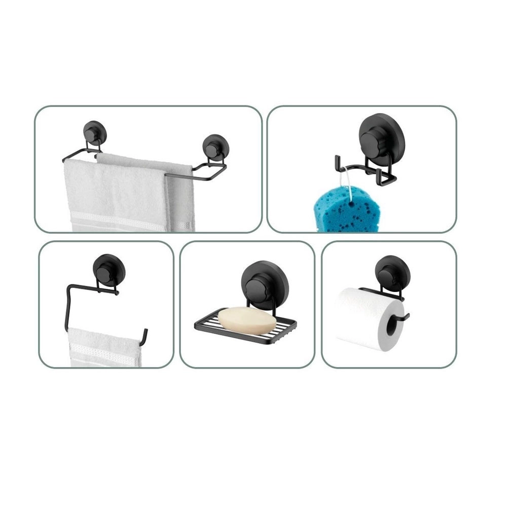 CONJUNTO DE 5 PEÇAS SCHMITT PARA BANHEIRO COM VENTOSA PRETO FOSCO