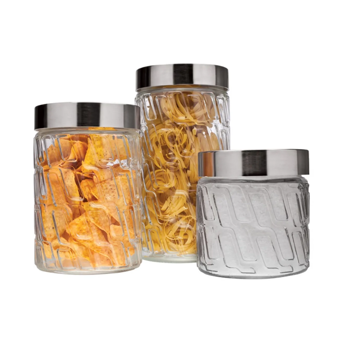 CONJUNTO DE POTES DE VIDRO COM TAMPA INOX 3 PEÇAS MOSAICO EURO HOME