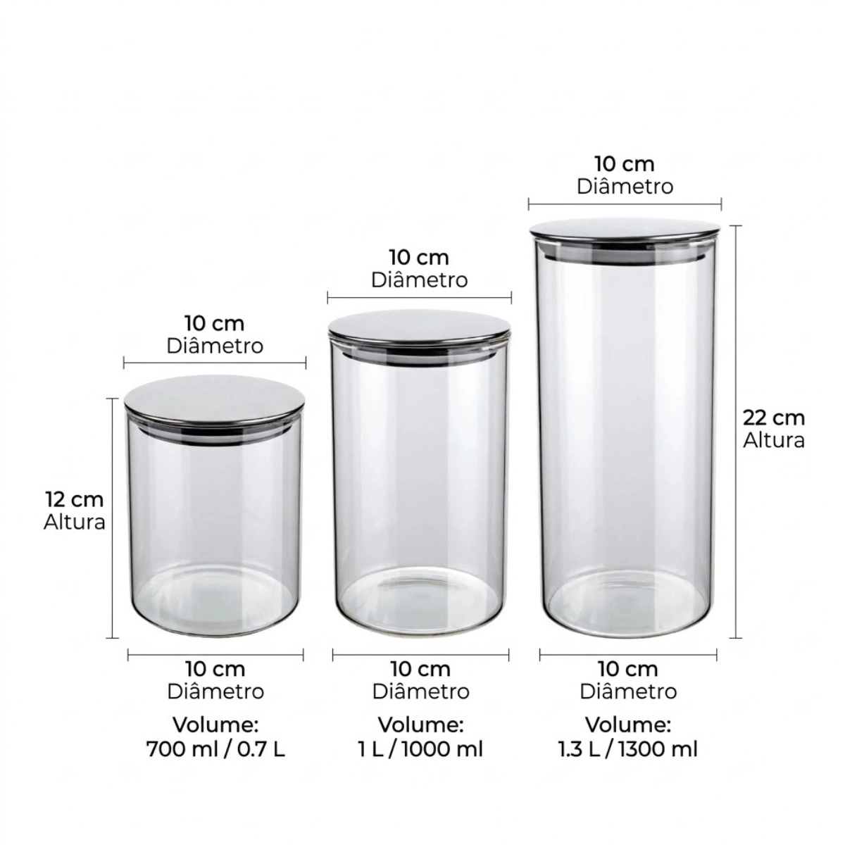 CONJUNTO DE POTES DE VIDRO SLIM COM TAMPA INOX 3 PEÇAS EURO HOME CONJUNTO DE POTES DE VIDRO SLIM COM TAMPA INOX 3 PEÇAS EURO HOME
