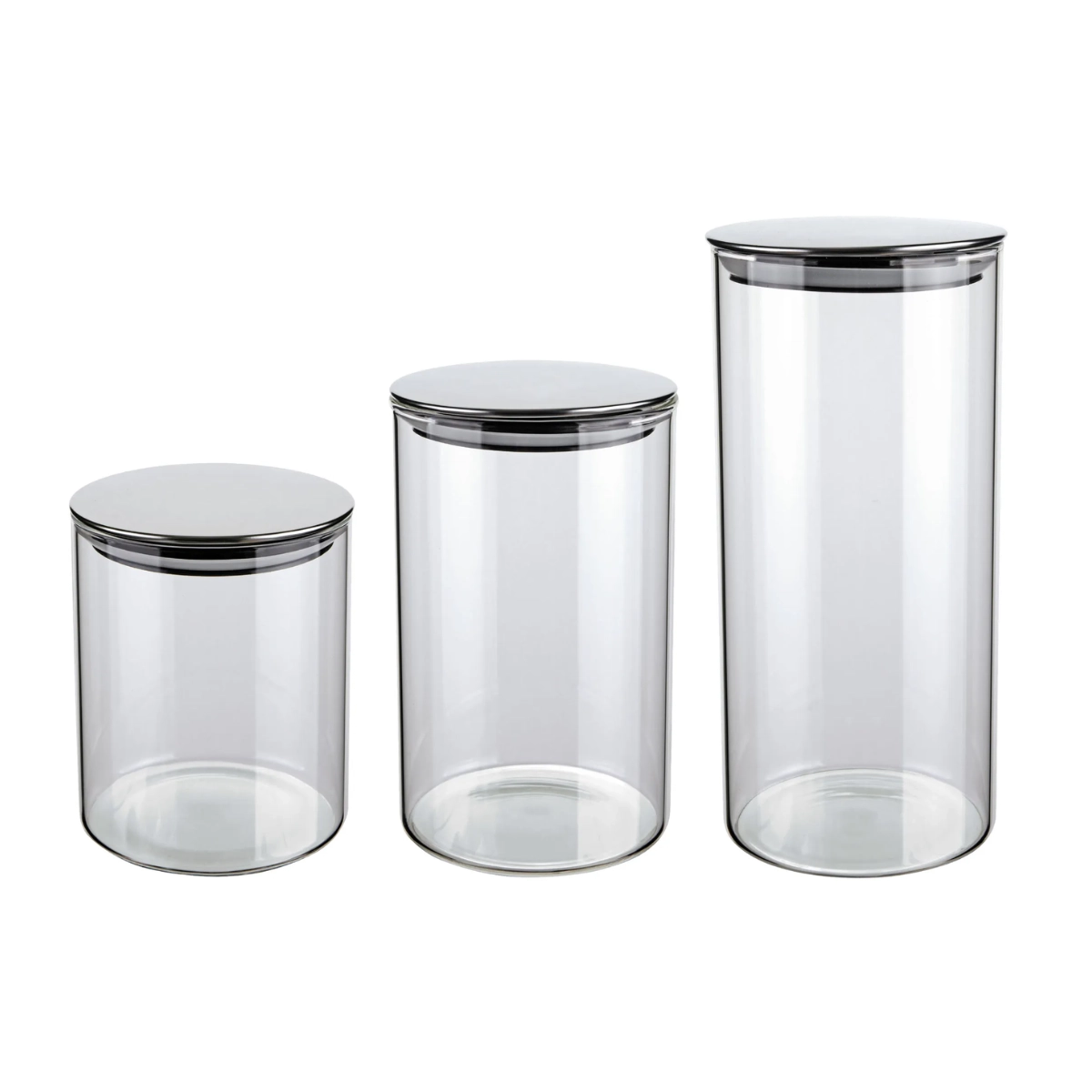 CONJUNTO DE POTES DE VIDRO SLIM COM TAMPA INOX 3 PEÇAS EURO HOME CONJUNTO DE POTES DE VIDRO SLIM COM TAMPA INOX 3 PEÇAS EURO HOME