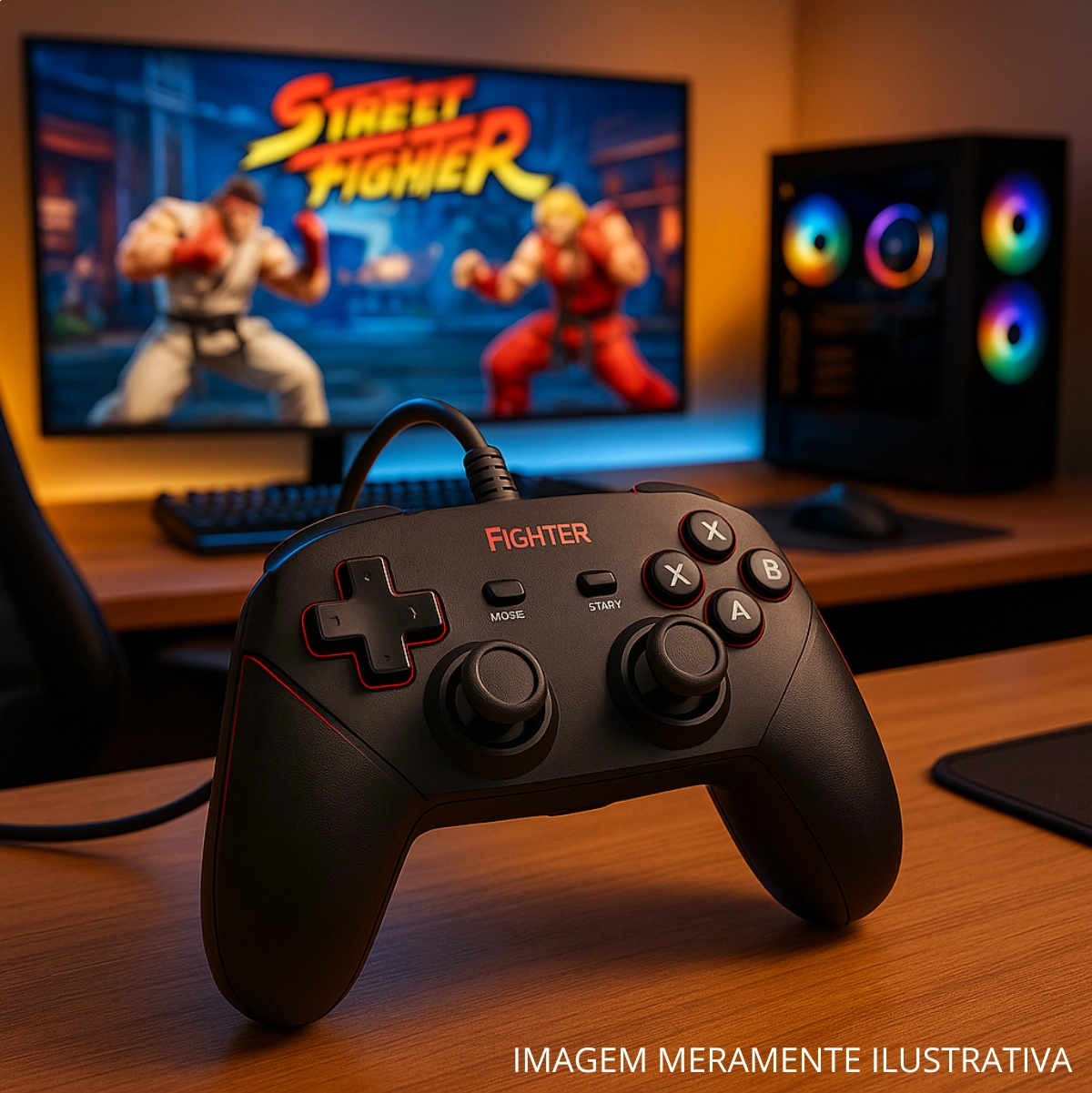 CONTROLE COM FIO DOUBLE SHOCK FIGHTER USB 2.0 PC E PS3