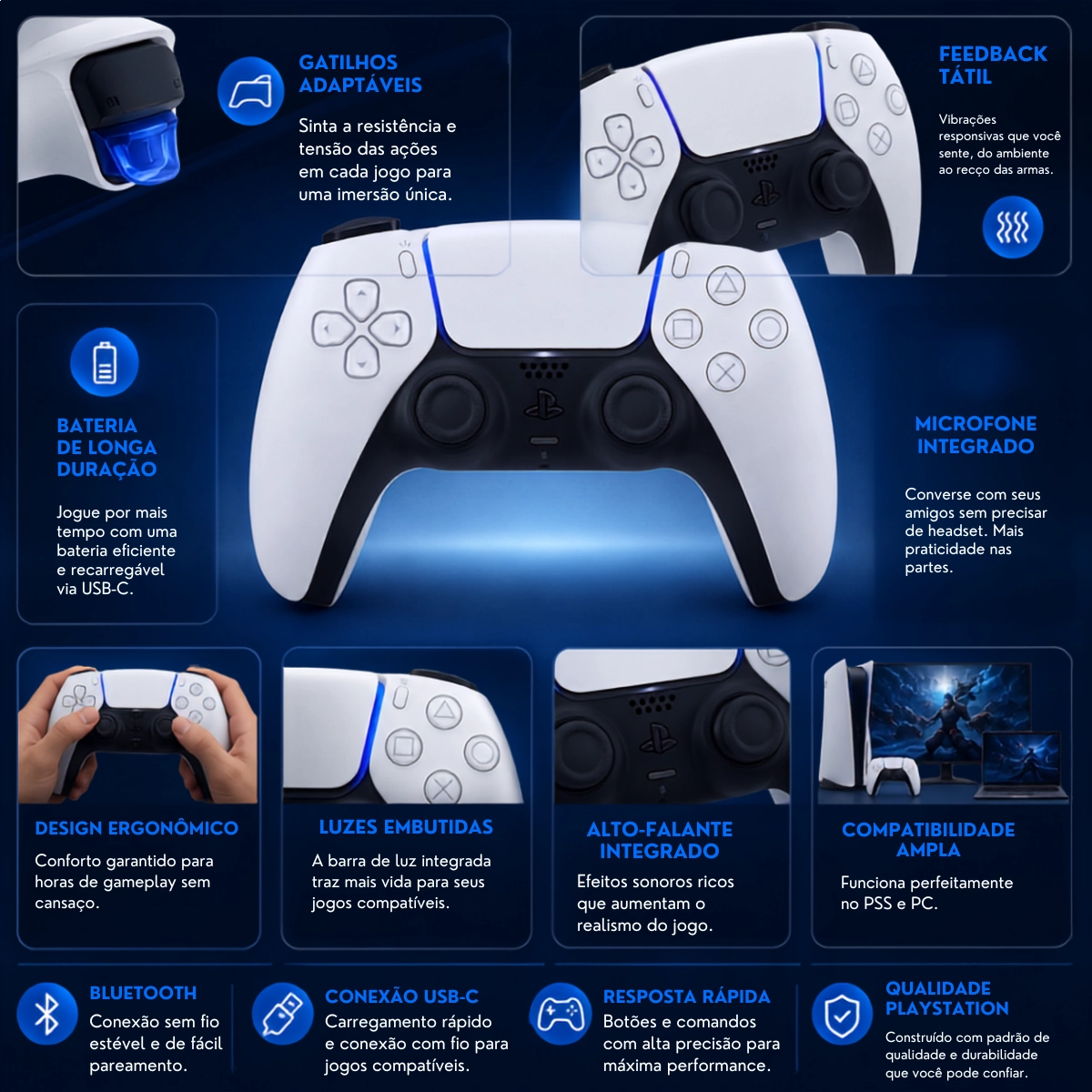 CONTROLE SEM FIO SONY PLAYSTATION 5 DUALSENSE BRANCO CONTROLE SEM FIO SONY PLAYSTATION 5 DUALSENSE BRANCO
