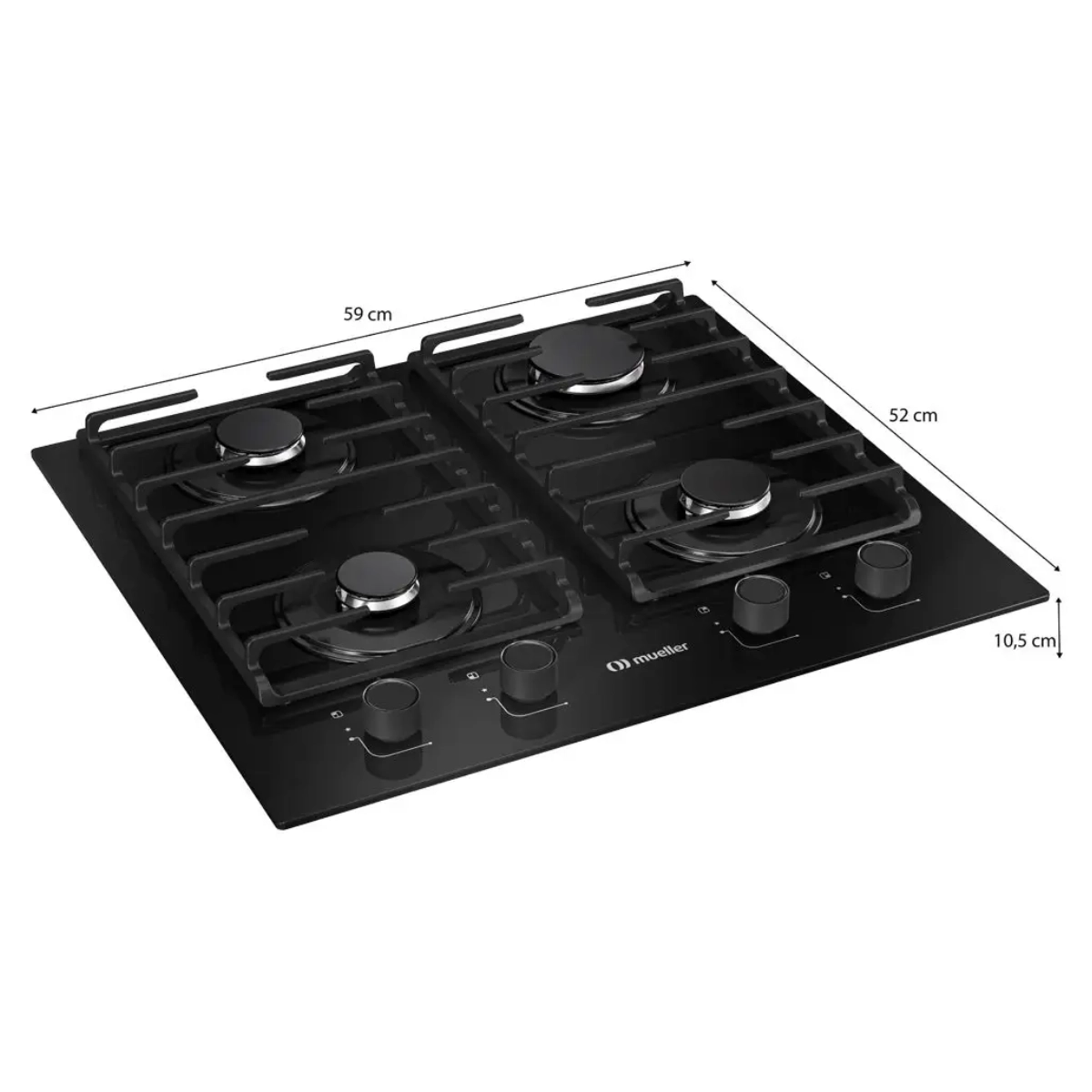 COOKTOP 4 BOCAS A GÁS PRETO MUELLER VIDRO MCG4BM GRADES DE FERRO FUNDIDO BIVOLT