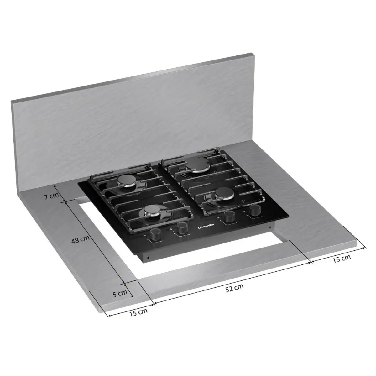 COOKTOP 4 BOCAS A GÁS PRETO MUELLER VIDRO MCG4BM GRADES DE FERRO FUNDIDO BIVOLT