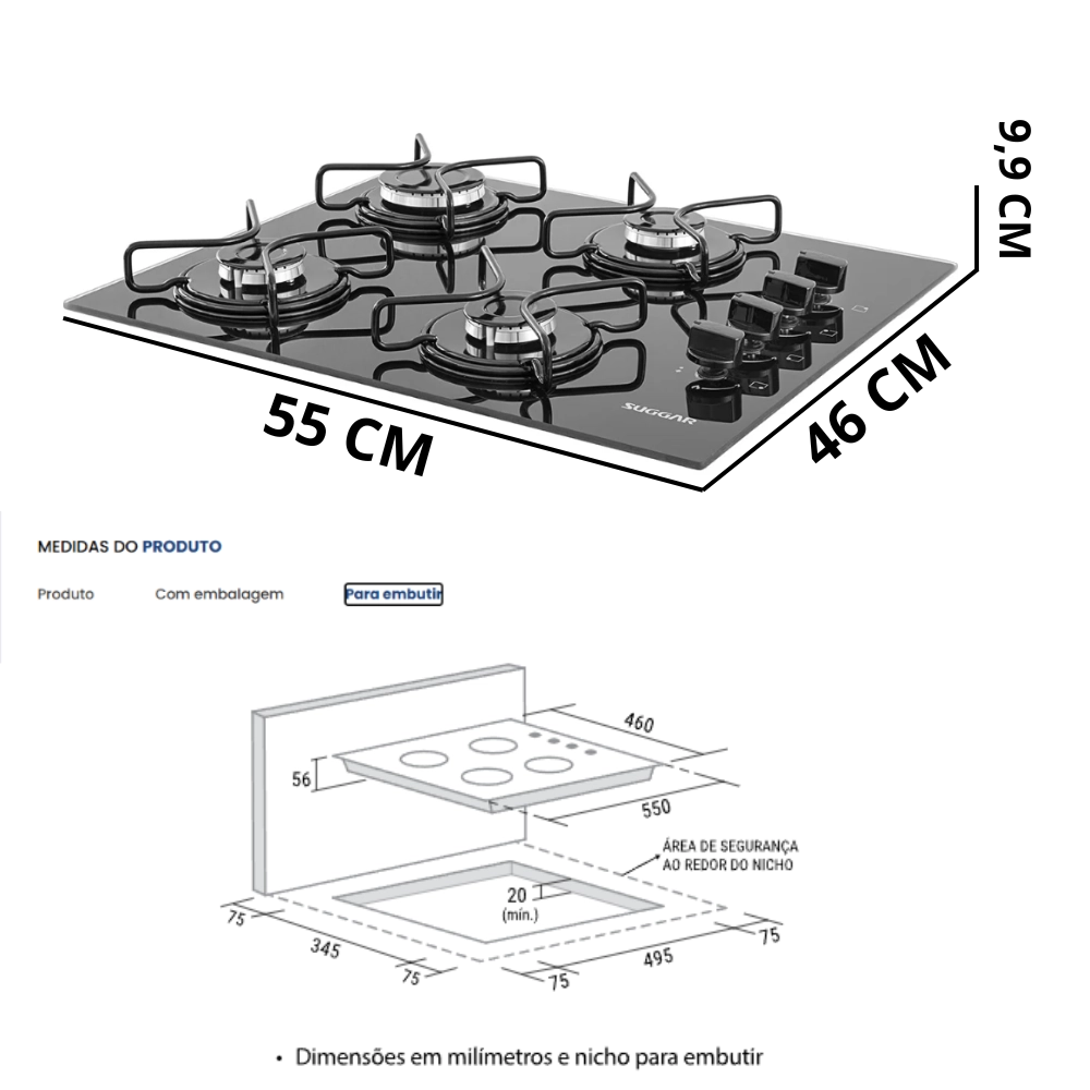 Cooktop 4 Bocas Fg4004avp a Gás Cooktop 4 Bocas Fg4004avp a Gás