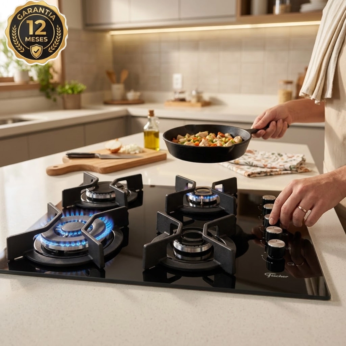 COOKTOP 4 BOCAS FISCHER INFINITY TRIPLA CHAMA A GAS BIVOLT COOKTOP 4 BOCAS FISCHER INFINITY TRIPLA CHAMA A GAS BIVOLT
