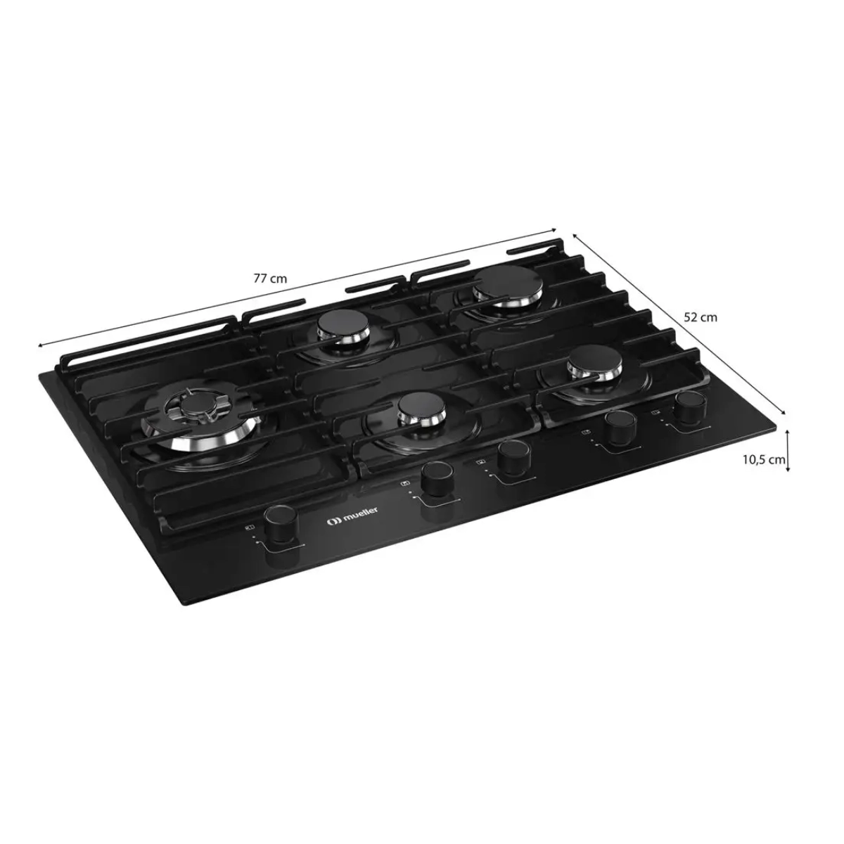 COOKTOP 5 BOCAS A GÁS MUELLER MESA DE VIDRO COM TRIPLA CHAMA MCG5BM BIVOLT