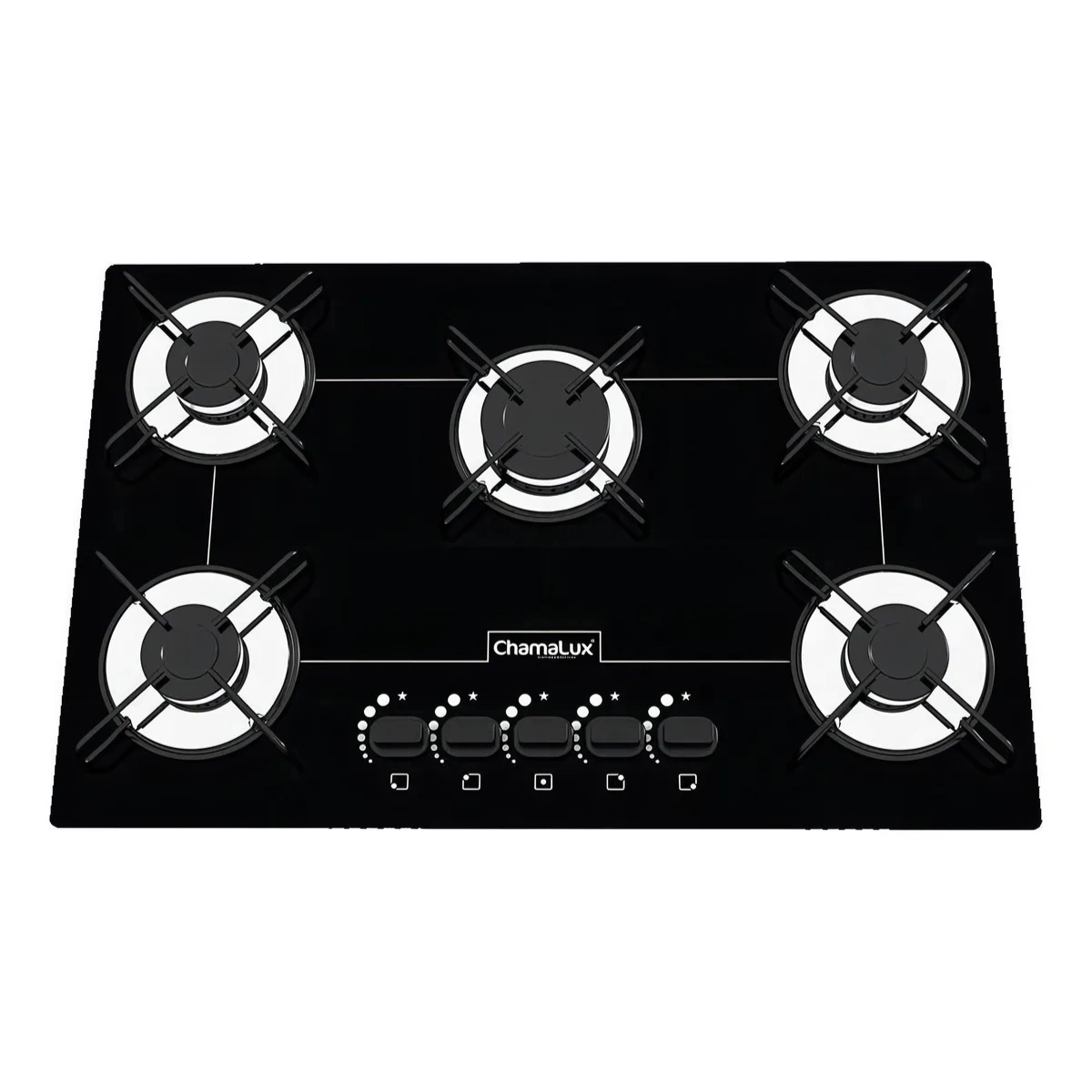 COOKTOP 5 BOCAS CHAMALUX BIVOLT ULTRA CHAMA TREMPE ARAMADA PRETO