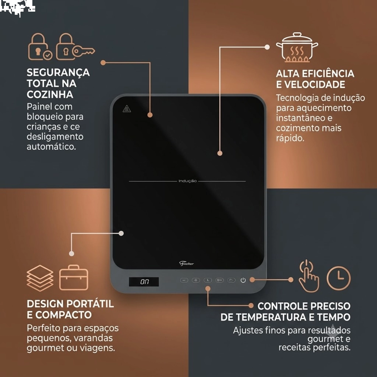 COOKTOP DE INDUÇÃO FISCHER 1 BOCA BIVOLT CINZA TOUCH PORTATIL COOKTOP DE INDUÇÃO FISCHER 1 BOCA BIVOLT CINZA TOUCH PORTATIL
