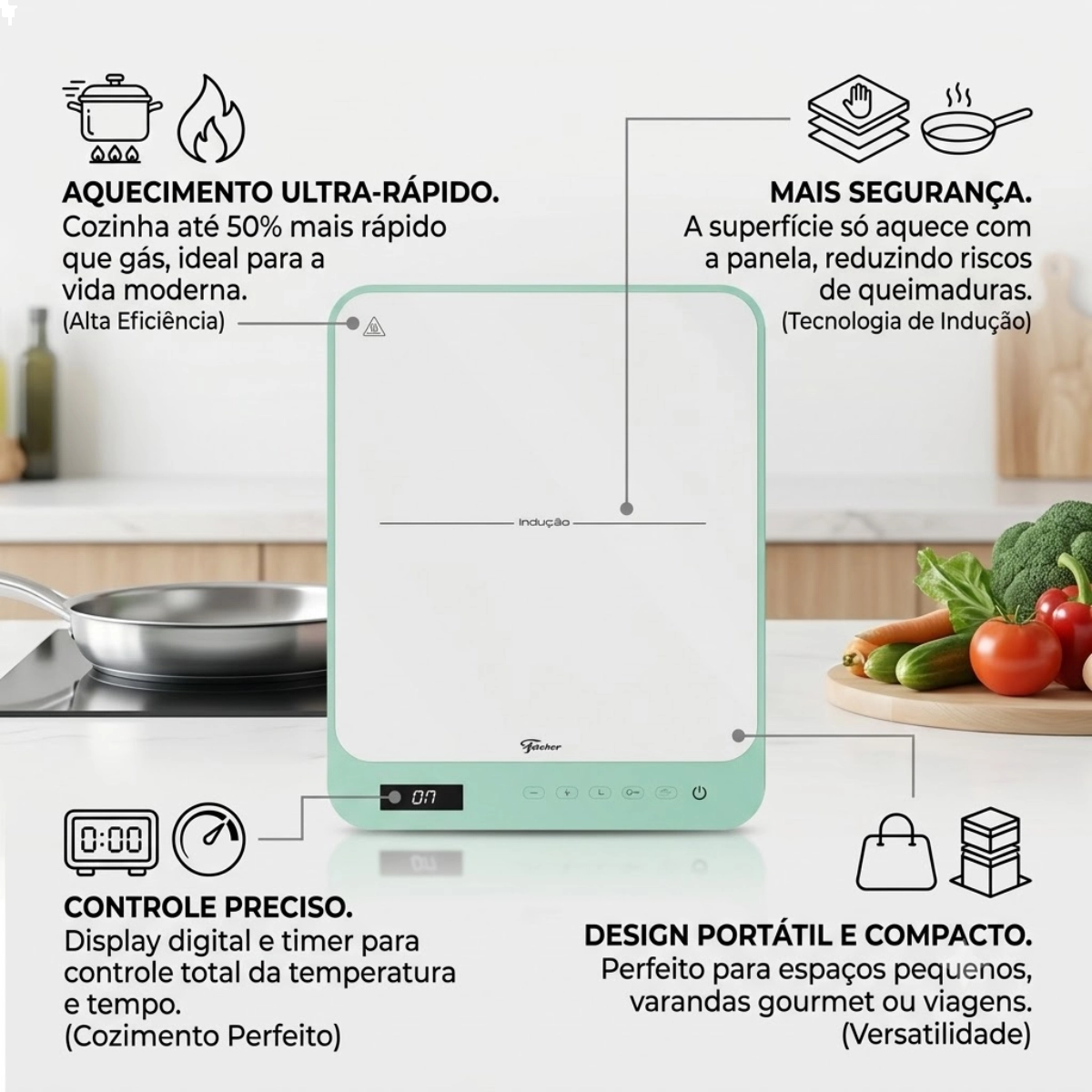 COOKTOP DE INDUCAO FISCHER 1 BOCA BIVOLT VERDE TOUCH SCREEN PORTATIL COOKTOP DE INDUCAO FISCHER 1 BOCA BIVOLT VERDE TOUCH SCREEN PORTATIL
