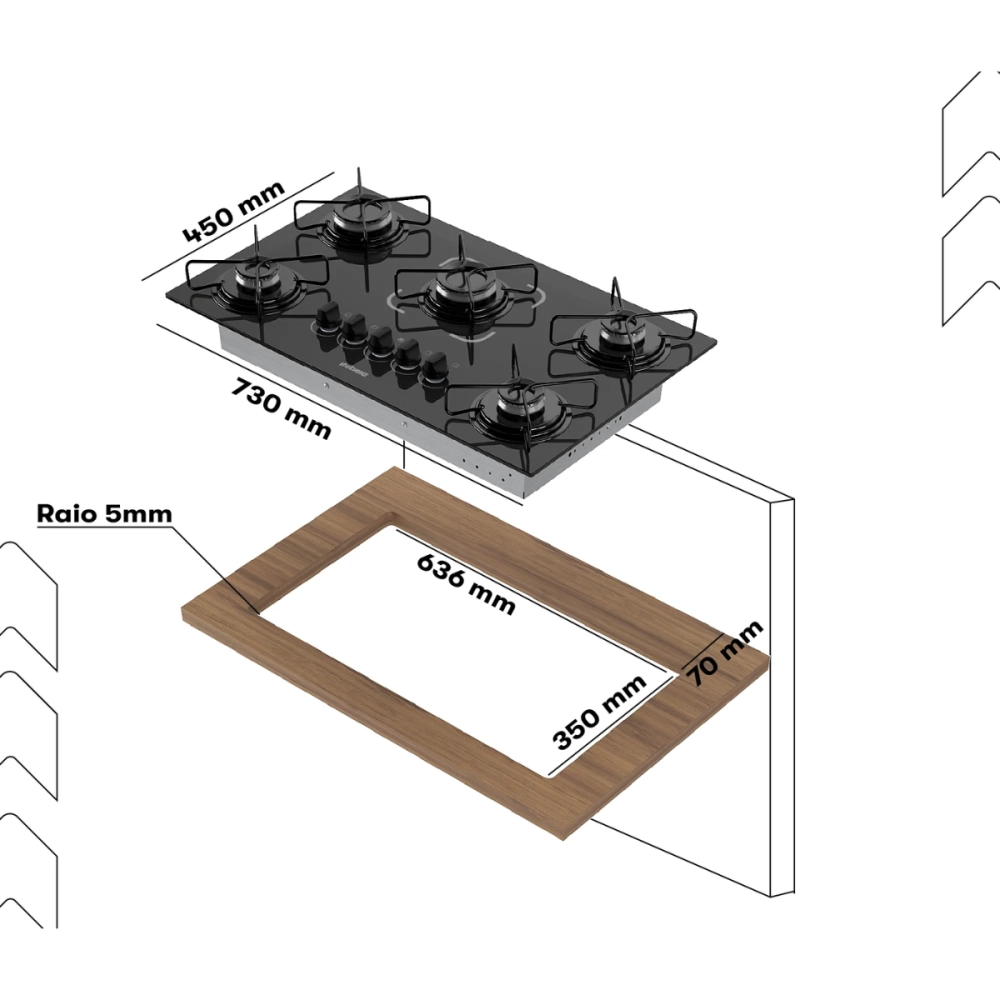 COOKTOP ITATIAIA ESSENCIAL 5 BOCAS MESA VIDRO PRETO BIVOLT