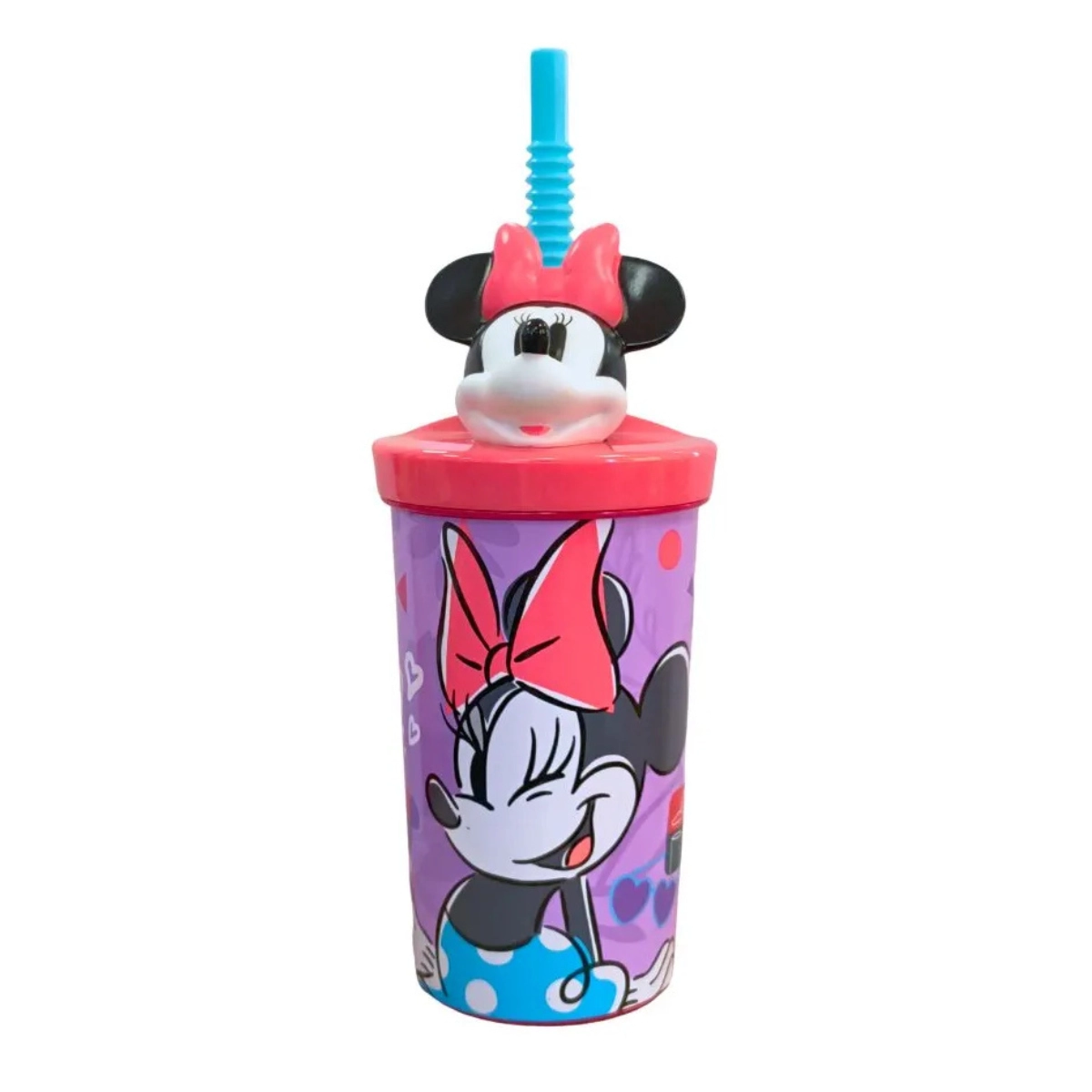 COPO COM TAMPA E CANUDO MINNIE MOUSE 3D LILÁS 360ML DISNEY