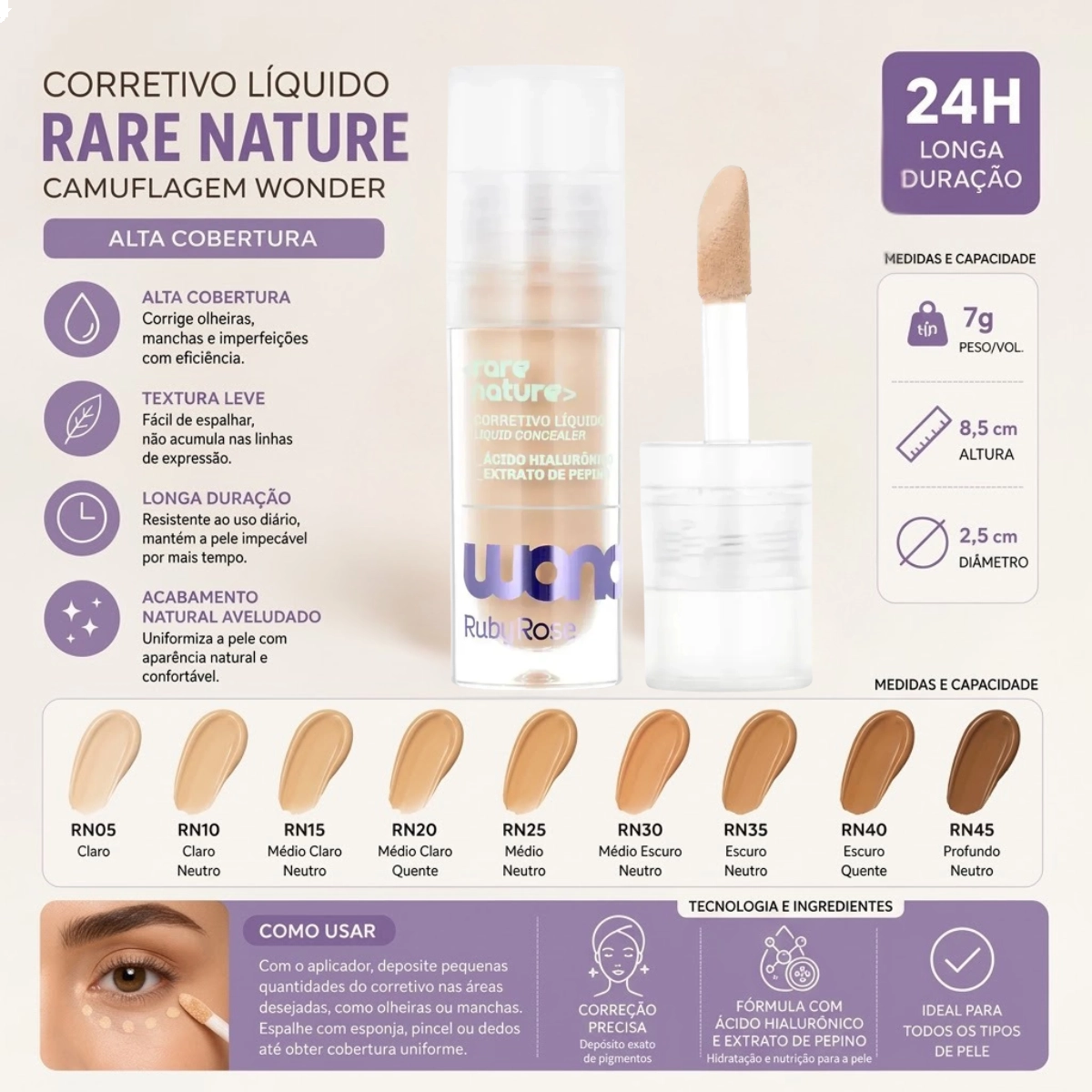 CORRETIVO LÍQUIDO RARE NATURE LINHA WONDER RN20 RUBY ROSE