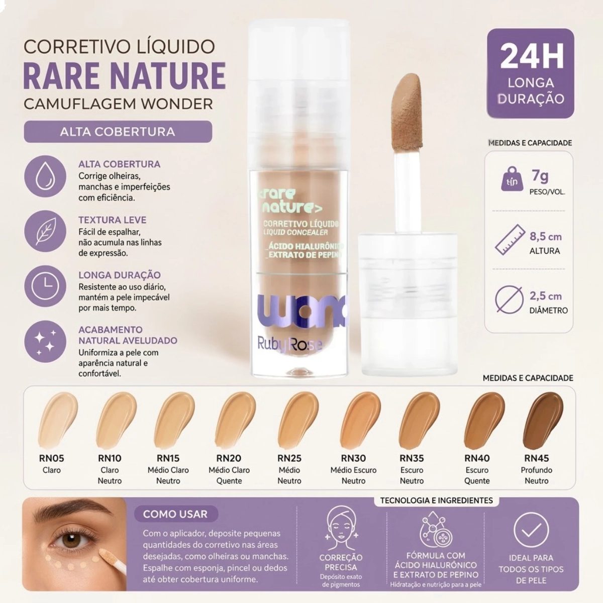 CORRETIVO LÍQUIDO RARE NATURE LINHA WONDER RN30 RUBY ROSE
