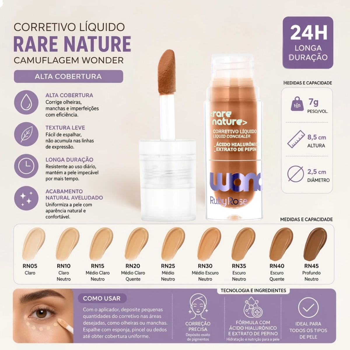 CORRETIVO LÍQUIDO RARE NATURE LINHA WONDER RN40 RUBY ROSE CORRETIVO LÍQUIDO RARE NATURE LINHA WONDER RN40 RUBY ROSE