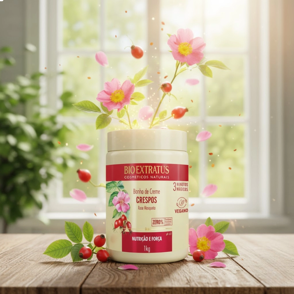 CREME VEGANO ROSA MOSQUETA PARA CABELO CRESPOS 1KG BIOEXTRATUS