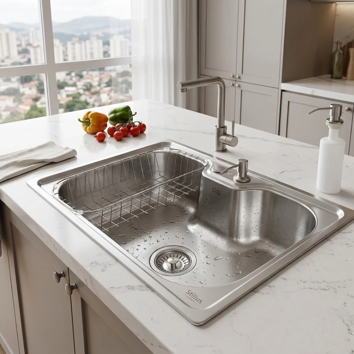 CUBA GOURMET INOX 60X42CM COM ESCORREDOR DISPENSER E VÁLVULA