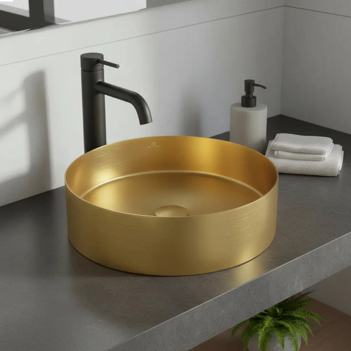 CUBA REDONDA BANHEIRO AÇO INOX 304 DOURADA COM CLICK ACABAMENTO ESCOVADO CUBA REDONDA BANHEIRO AÇO INOX 304 DOURADA COM CLICK ACABAMENTO ESCOVADO