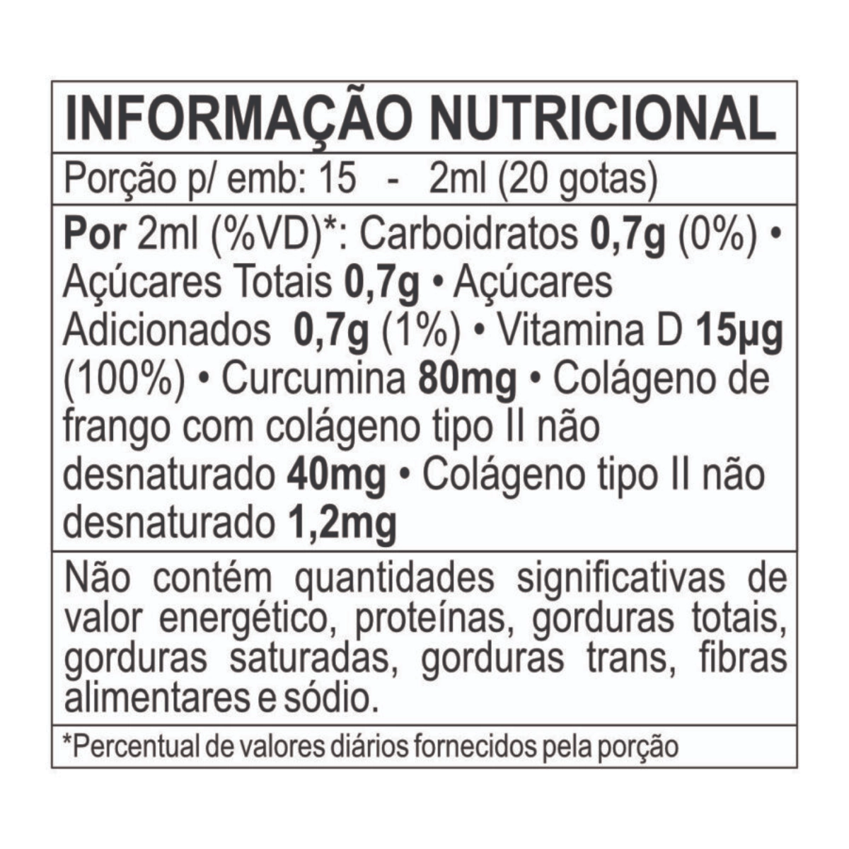 CURCUMINA EM GOTAS COM COLAGENO TIPO II VITAMINA D 30ML
