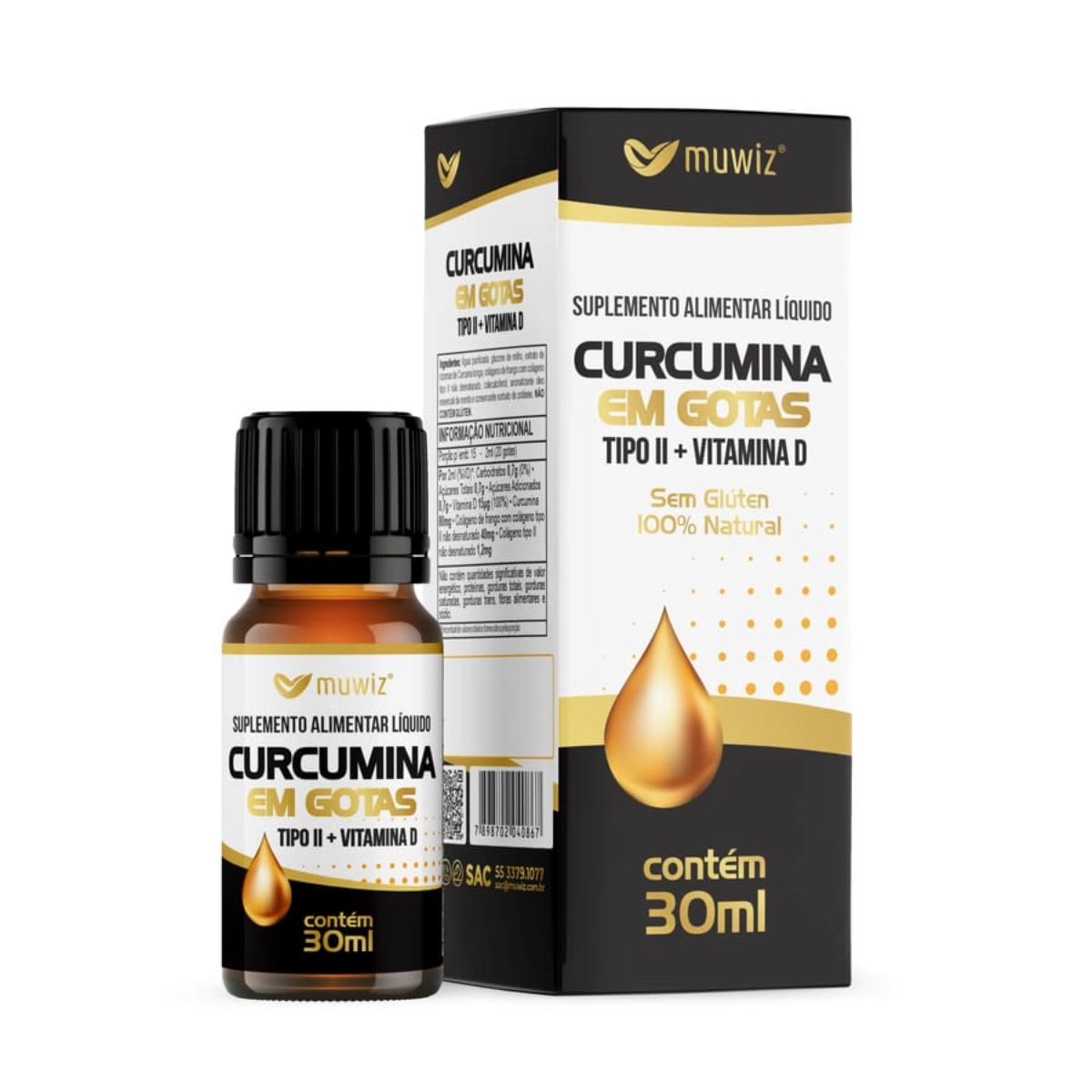 CURCUMINA EM GOTAS COM COLAGENO TIPO II VITAMINA D 30ML