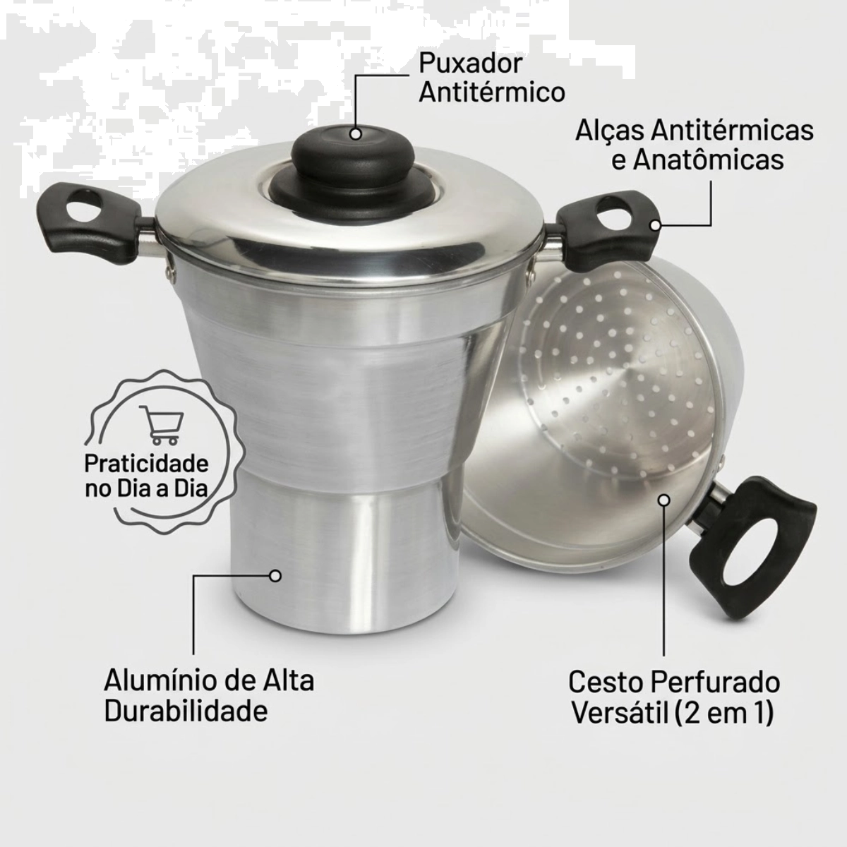 CUSCUZEIRA 2 EM 1 DE ALUMÍNIO 2,3 LITROS ALOESTE