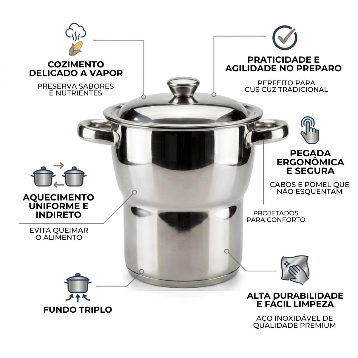 CUSCUZEIRA SUPREME EM AÇO INOX MIMO STYLE CUSCUZEIRA SUPREME EM AÇO INOX MIMO STYLE