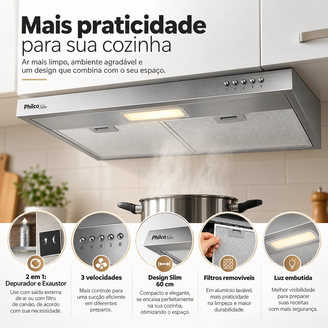 DEPURADOR E EXAUSTOR PHILCO SLIM 60CM PDR60I 3 VELOCIDADES 220V INOX DEPURADOR E EXAUSTOR PHILCO SLIM 60CM PDR60I 3 VELOCIDADES 220V INOX