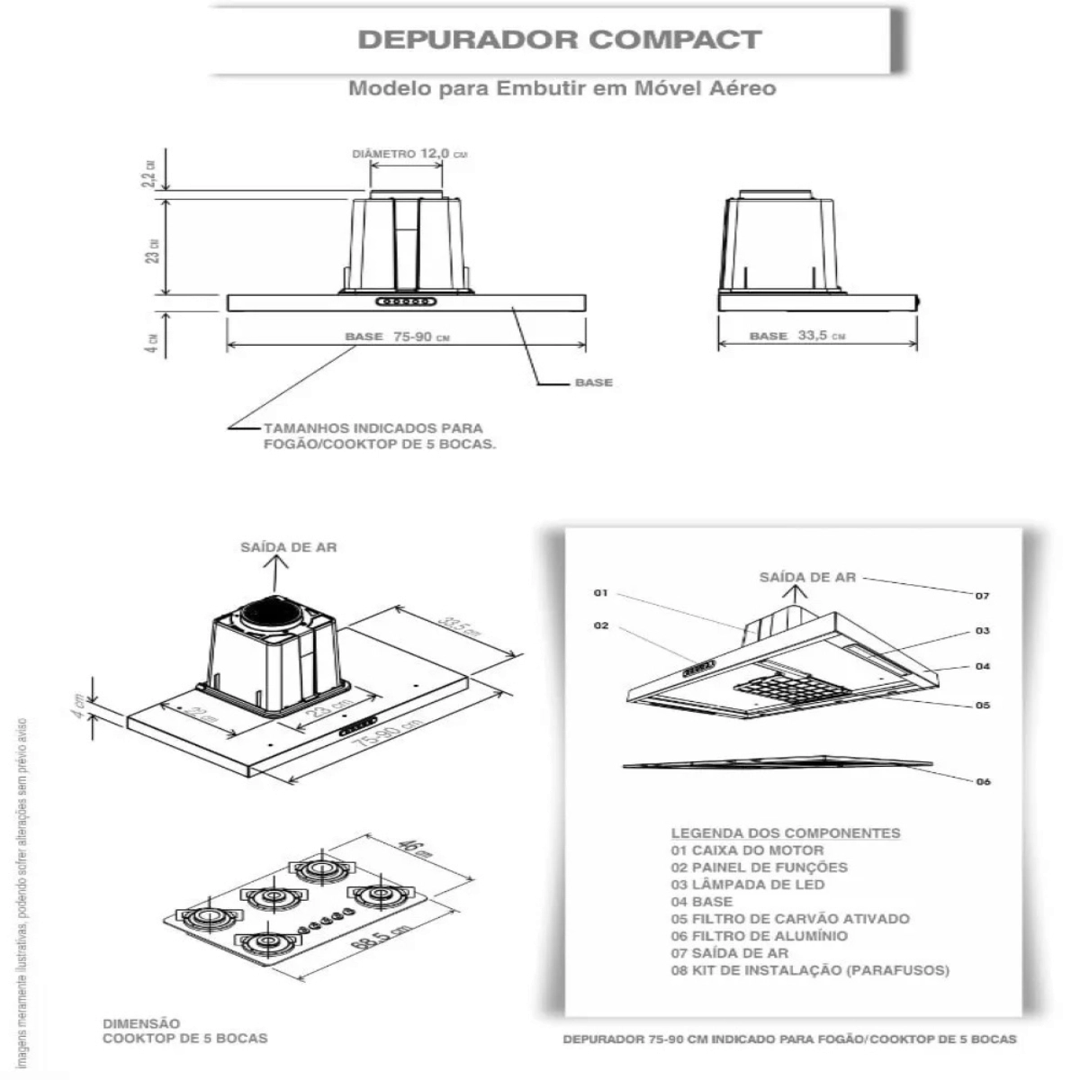 DEPURADOR FOGATTI COMPACT NEW DE EMBUTIR INOX 90 CM 127V