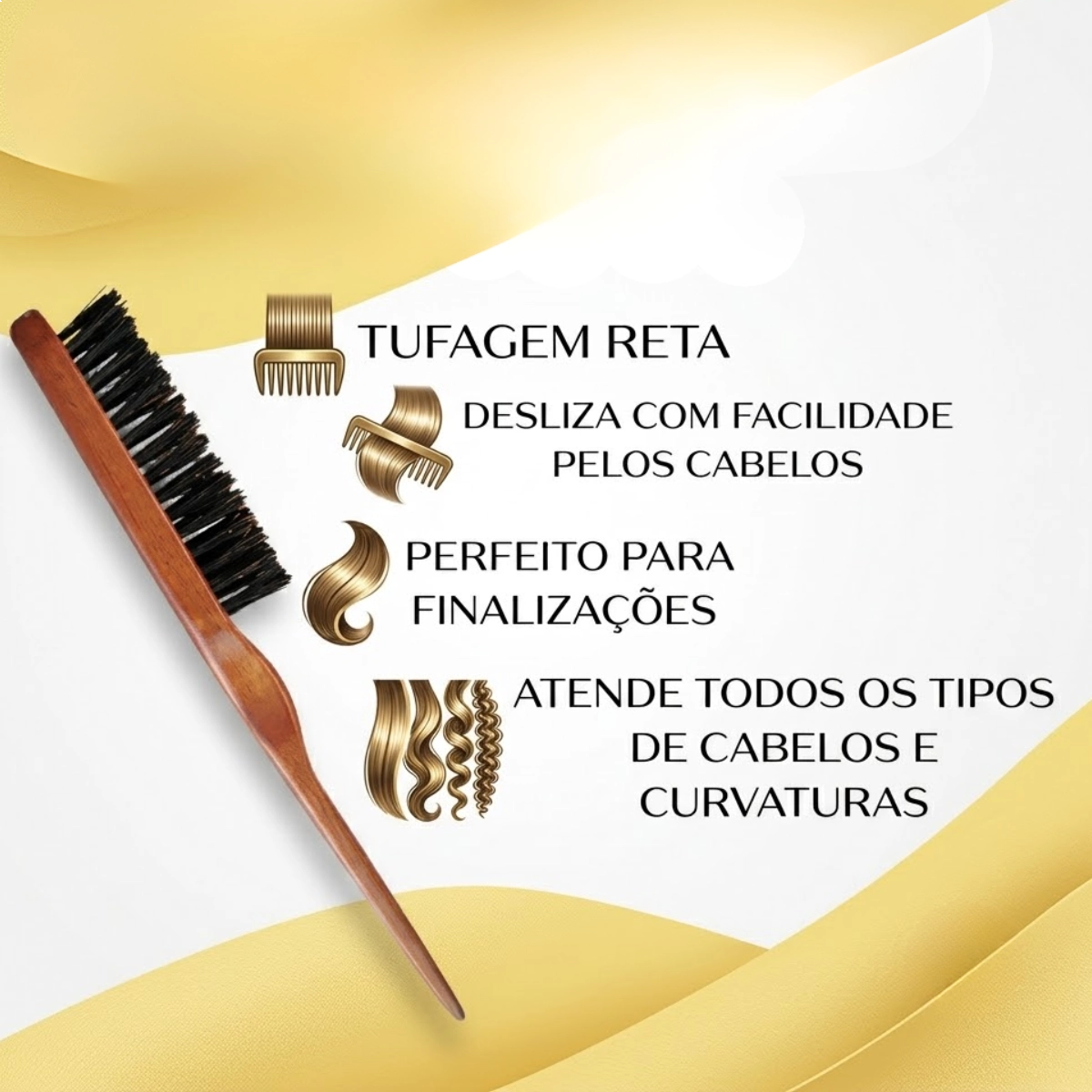 ESCOVA DE ACABAMENTO FINA MARCO BONI  BABY HAIR MADEIRA CERDAS NATURAIS