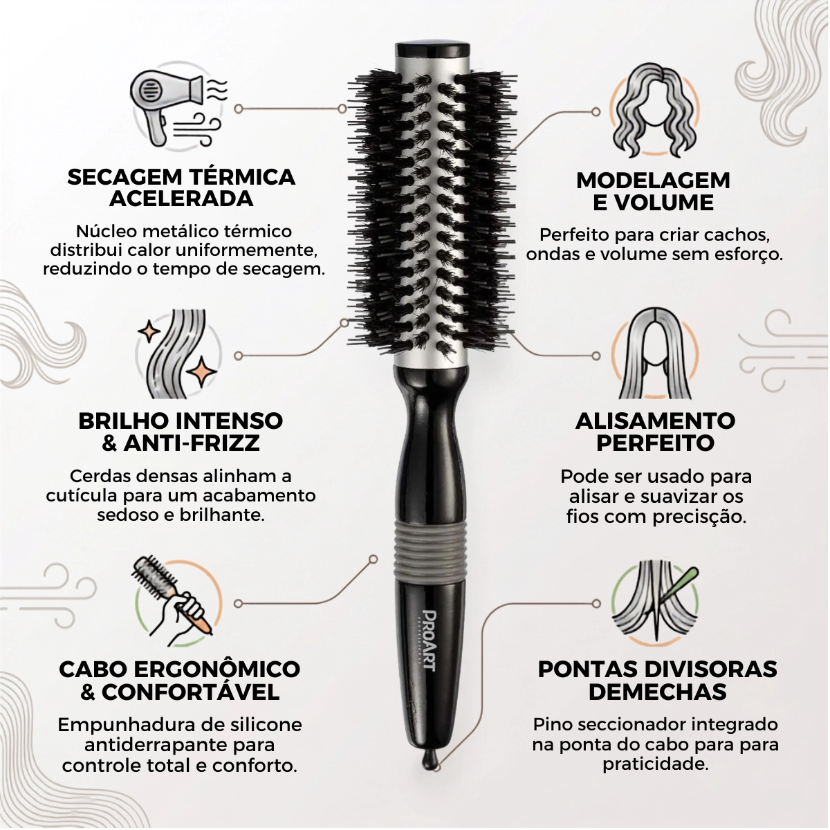 ESCOVA DE CABELO METALICA PRO PRATA 25MM TÉRMICA CERDAS DUPLAS ESCOVA DE CABELO METALICA PRO PRATA 25MM TÉRMICA CERDAS DUPLAS