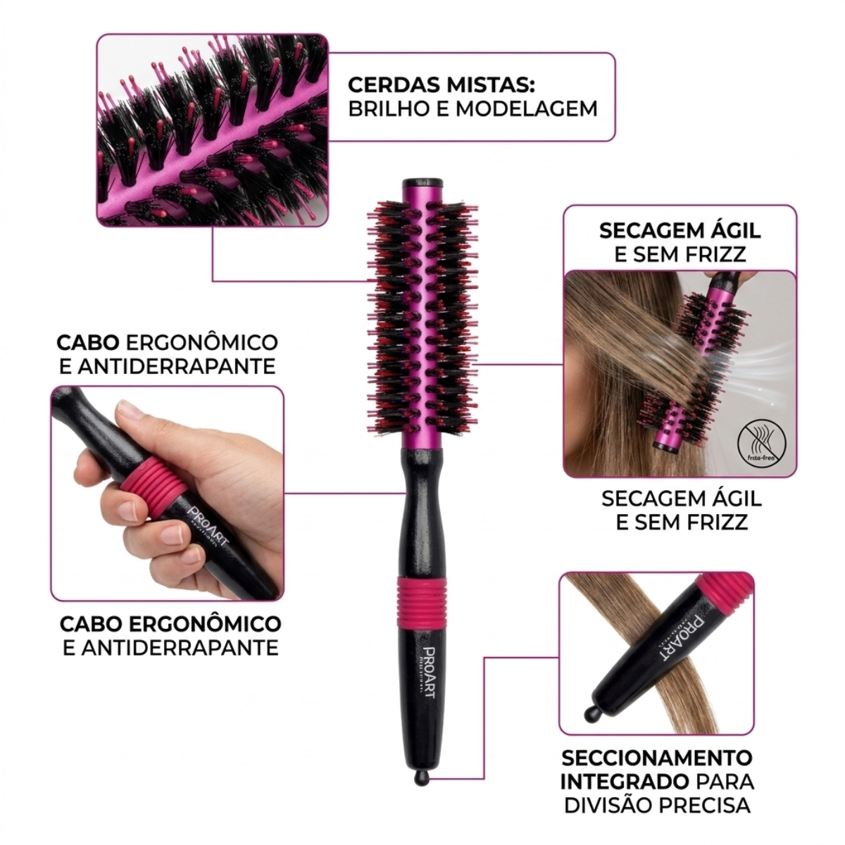 ESCOVA DE CABELO METALICA PRO ROSA 15MM TÉRMICA CERDAS DUPLAS ESCOVA DE CABELO METALICA PRO ROSA 15MM TÉRMICA CERDAS DUPLAS