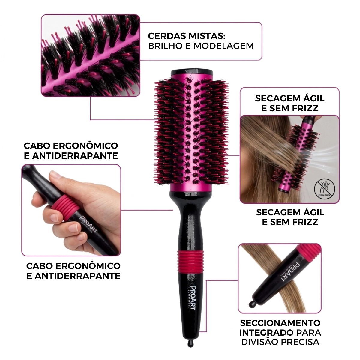 ESCOVA DE CABELO METALICA PRO ROSA 38MM TÉRMICA CERDAS DUPLAS ESCOVA DE CABELO METALICA PRO ROSA 38MM TÉRMICA CERDAS DUPLAS