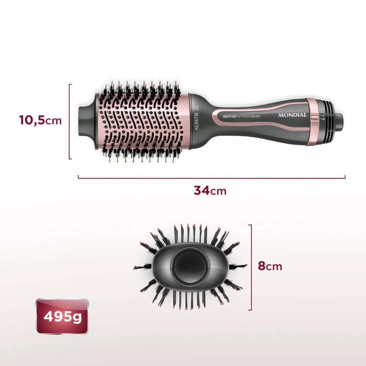 ESCOVA SECADORA E ALISADORA MONDIAL GRAFITE COM ROSE ES-11-BI 1200W