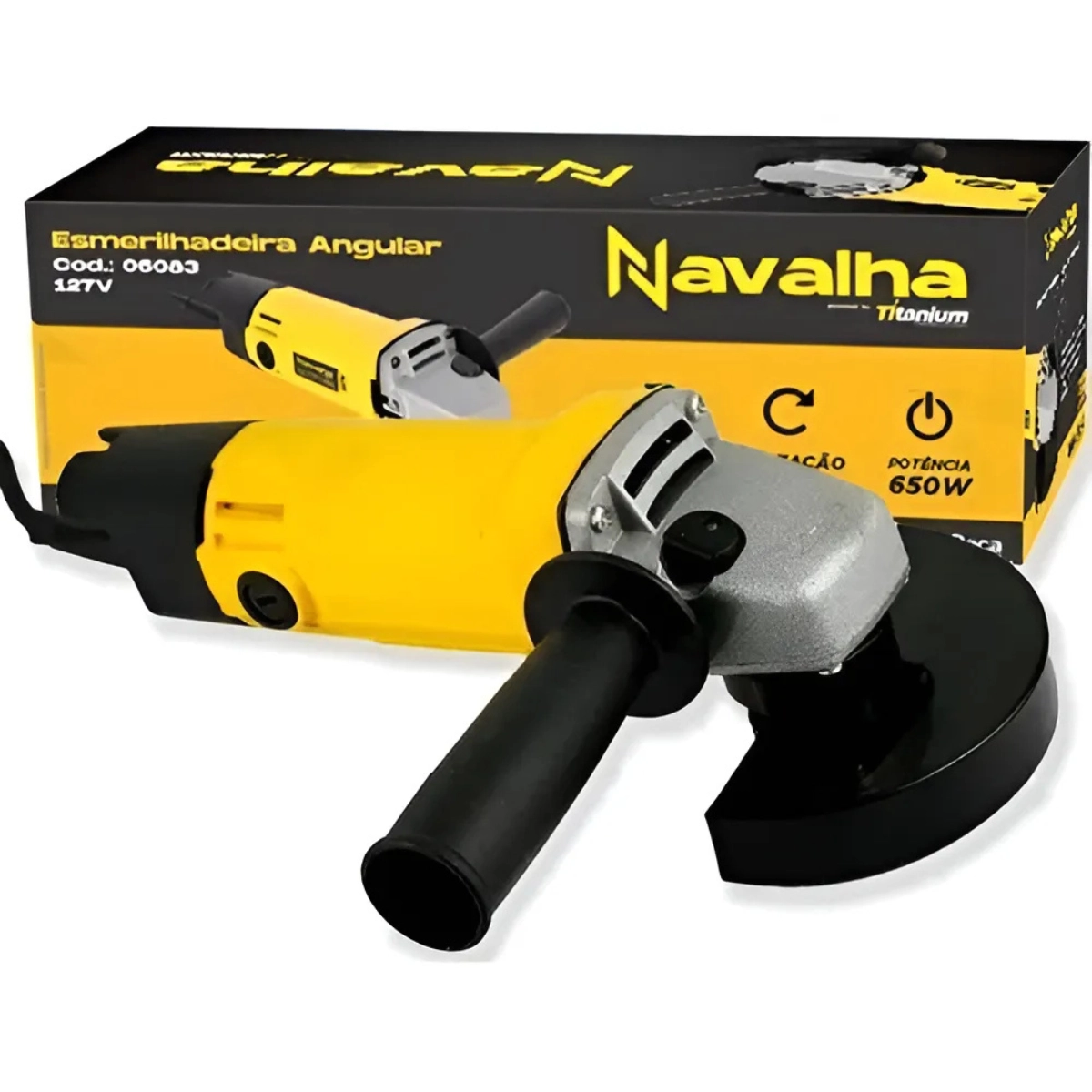 ESMERILHADEIRA NAVALHA ANGULAR 4.1/2 TITANIUM 650W 127V AMARELA