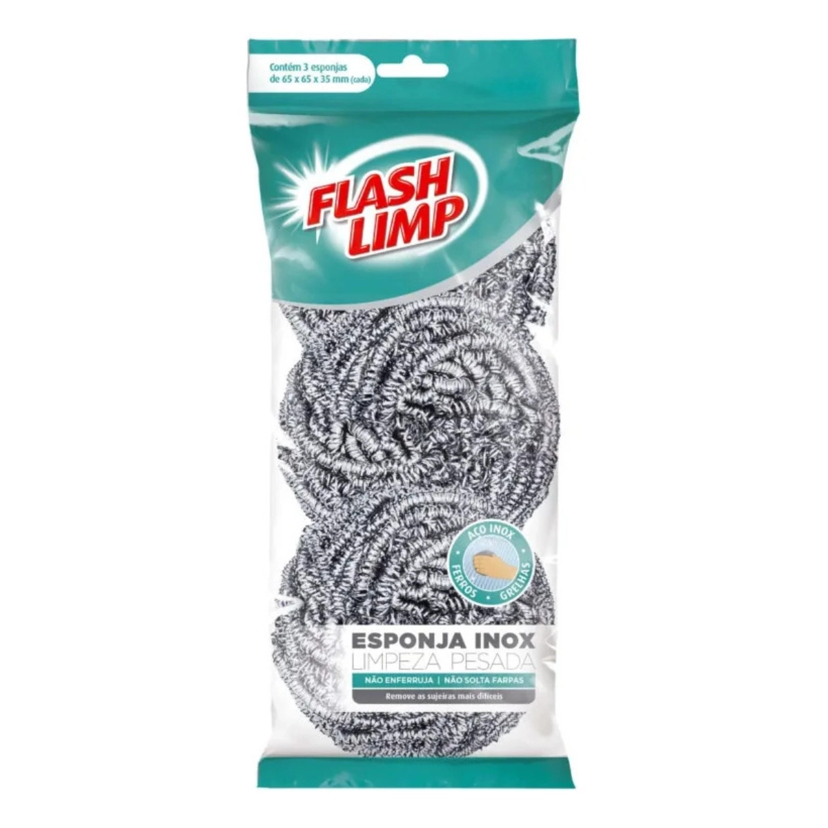 ESPONJA INOX LIMPEZA PESADA FLASH LIMP 3 PEÇAS FLASH LIMP