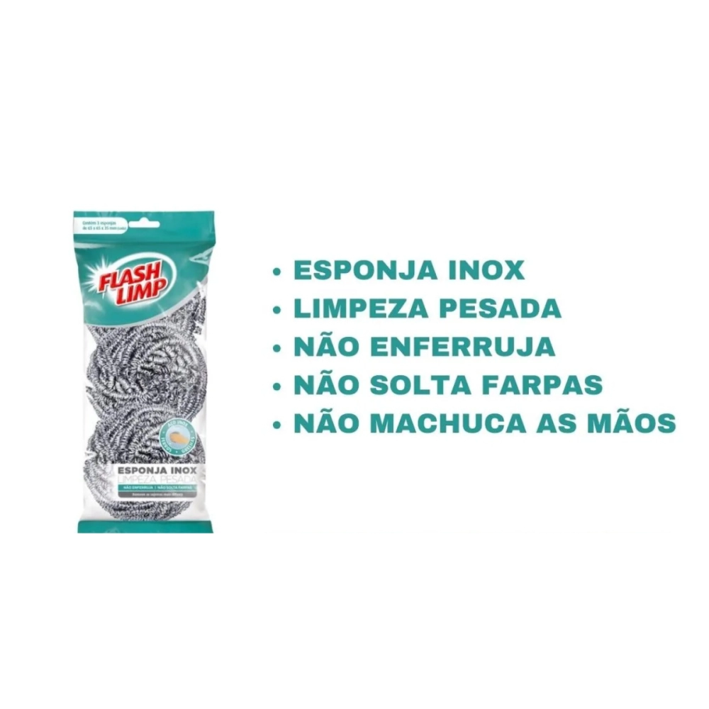 ESPONJA INOX LIMPEZA PESADA FLASH LIMP 3 PEÇAS FLASH LIMP